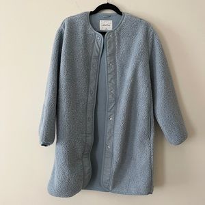 aritzia wilfred free sherpa long liner jacket in dune blue